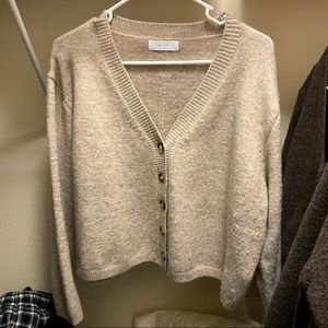 Oak+ Fort Cropped Cardigan Beige